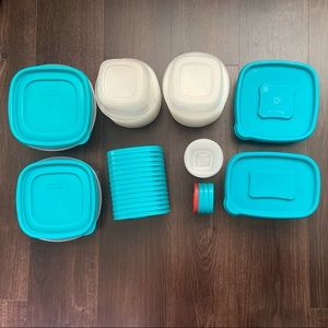 Food Storage with Turquoise Lids - 23 containers 22 Lids